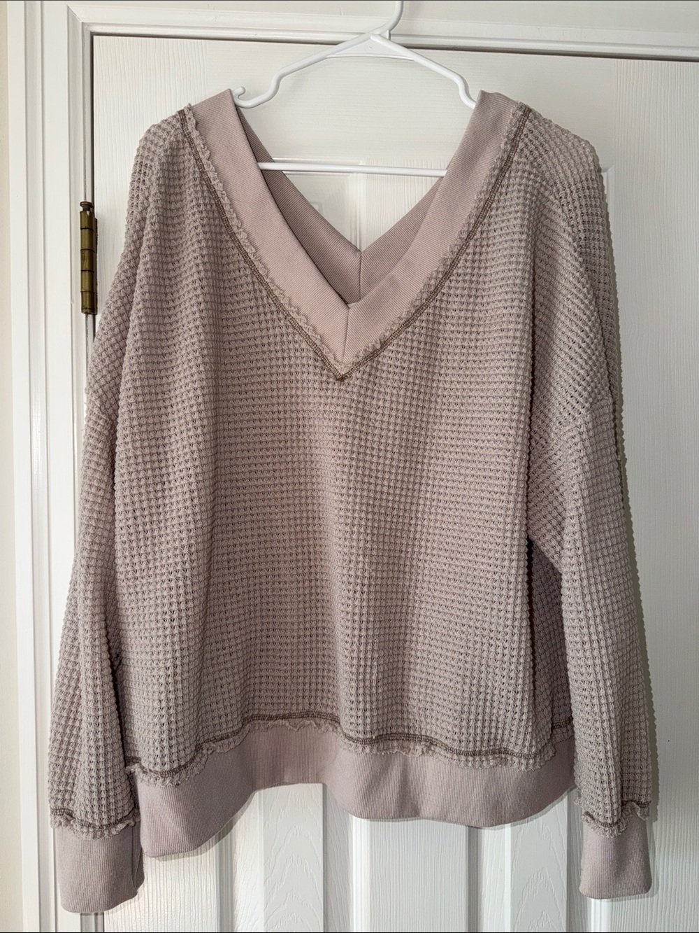 V-Neck Waffle Knit Women's Sweater - Taupe